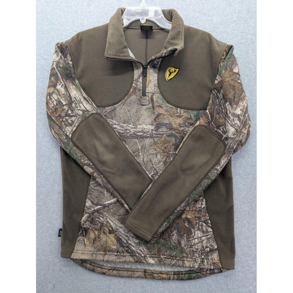 Scent Blocker Fleece Pullover Mens Medium Camo Quarter Zip Hunting S3 Green